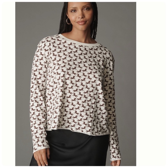 NWT Anthropologie Maeve The Caitlin Boxy Tee Long-Sleeve Horses - Picture 10 of 17
